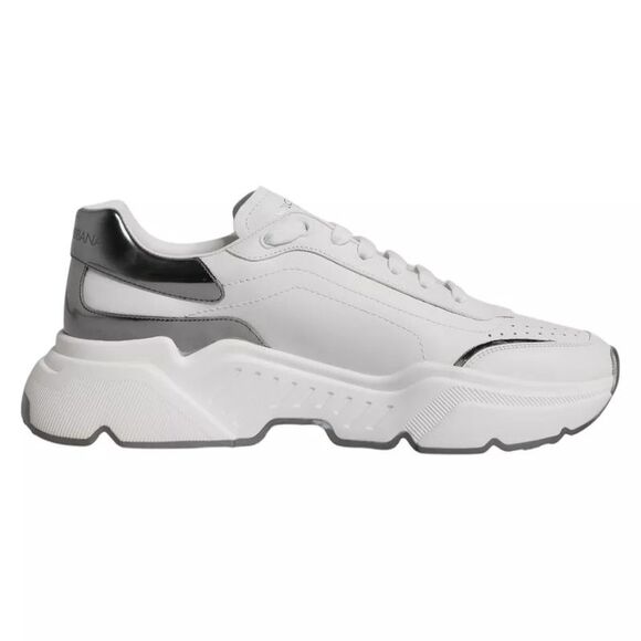 Dolce & Gabbana White Silver DAYMASTER Leather Sneakers Men Men's Shoes